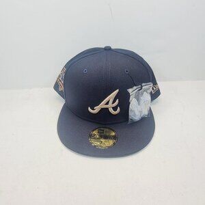 Rare Atlanta Braves Men's New Era Gold Leaf 59FIFTY Fitted Hat Navy Size 7 7/8